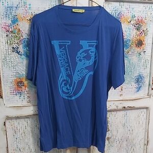 Versace Jeans Collection Blue Short Sleeve Tee with Graphic Design